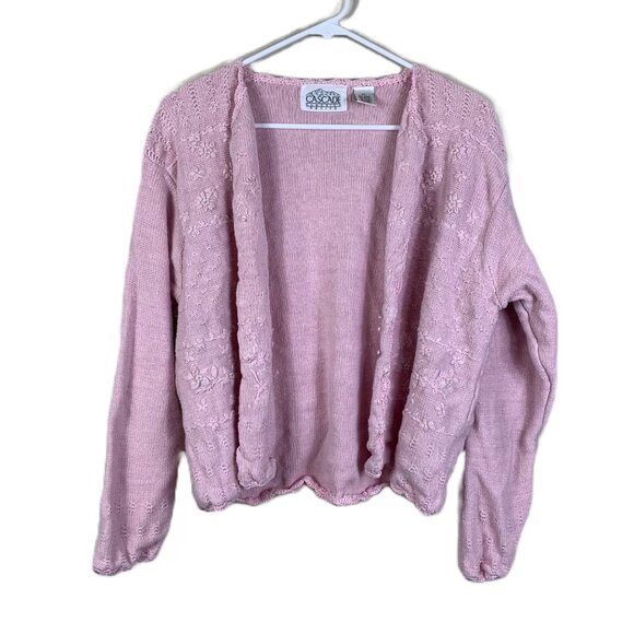 Vintage Cascade Classics Cottagecore Pastel Pink Pearl Embellished Knit Cardigan - Picture 1 of 6